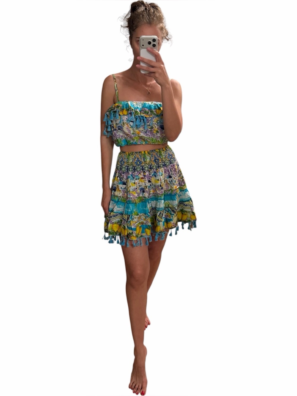 Nwt ANTICA SARTORIA by Giacomo Cinque skirt set crop top lemons summer size OS